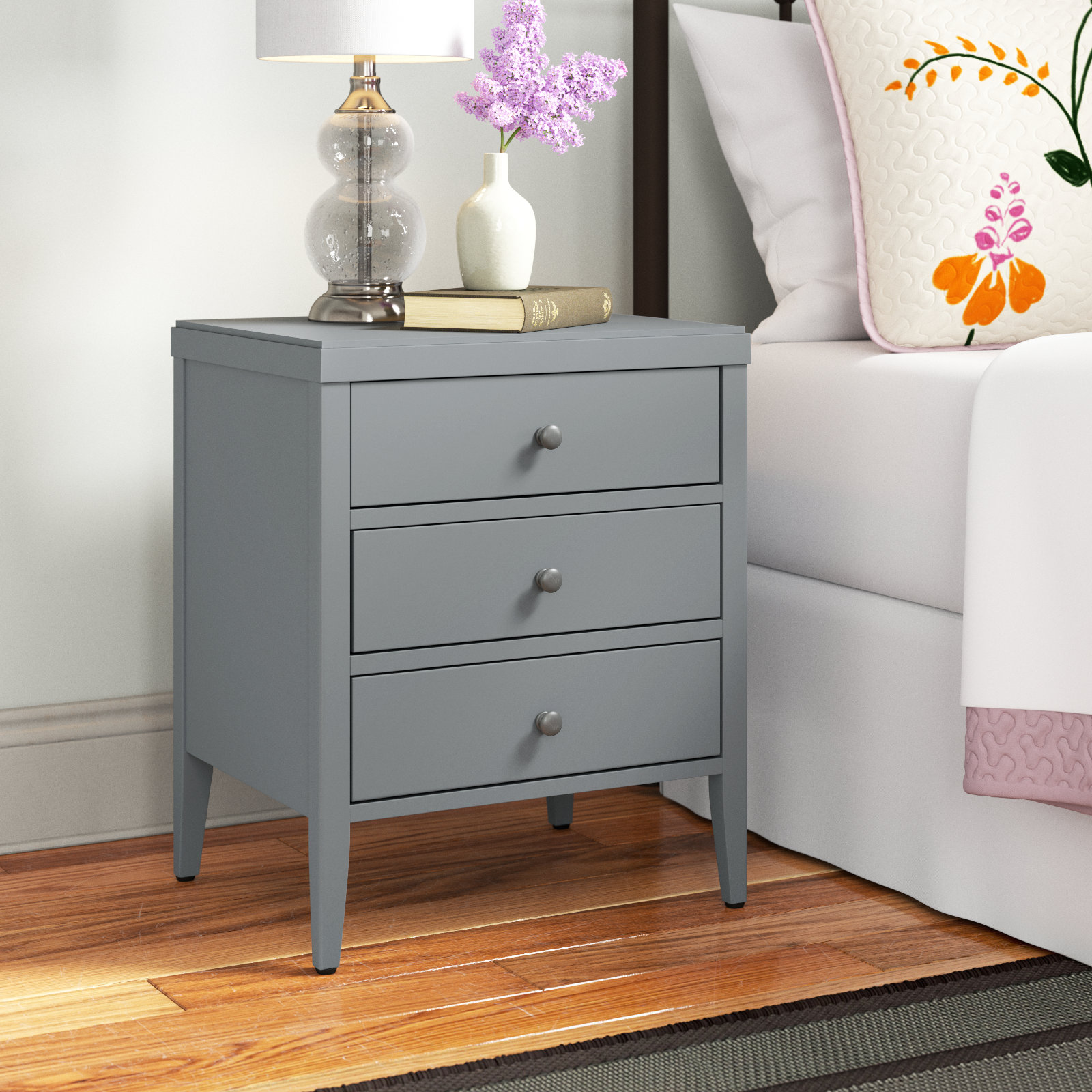 Gray nightstand with drawers hotsell